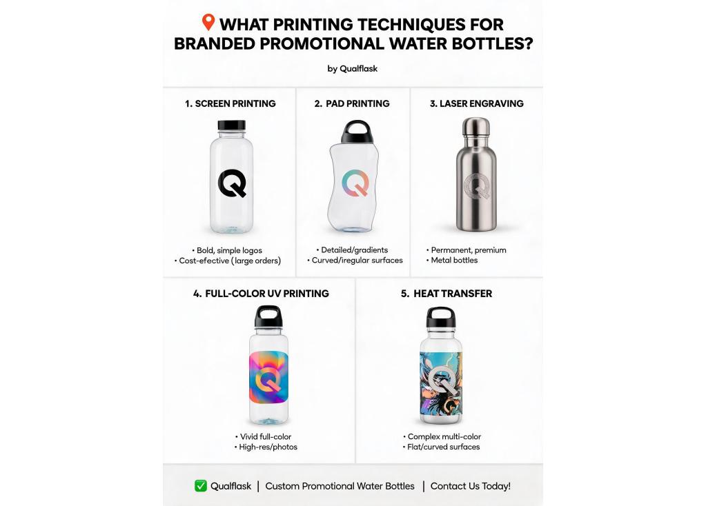 What printing techniques work best for branding on promotional water bottles?