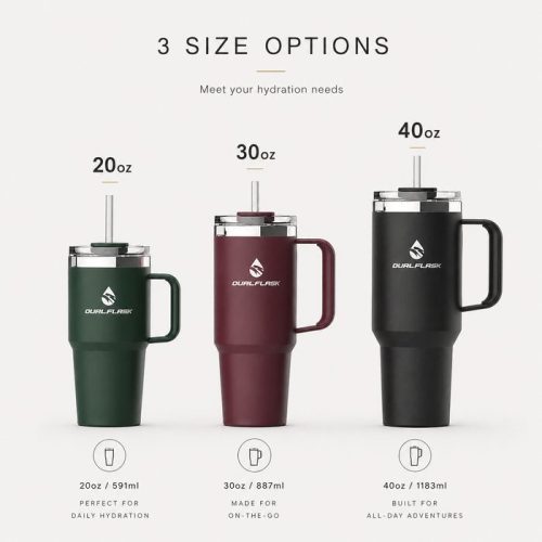 40 oz Insulated Stainless Steel Tumbler with Handle and Straw Lid, 1200ml Travel Coffee Mug, Car Cup Holder Friendly, Leak-Proof Vacuum Water Bottle