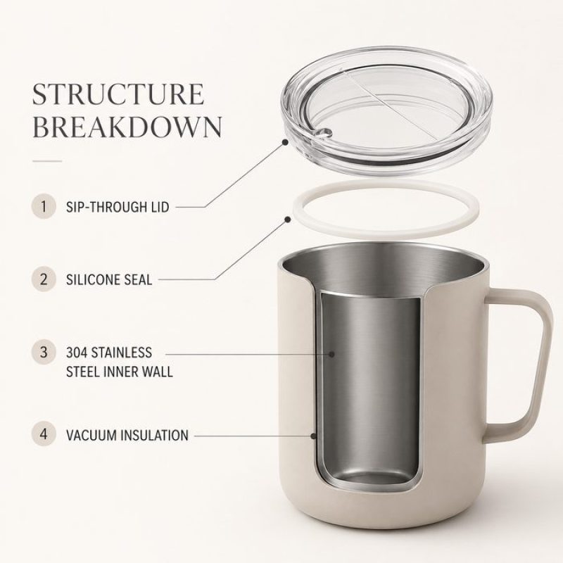 Qualflask 10oz Stainless Steel Travel Tumbler  Coffee Mug With Handle
