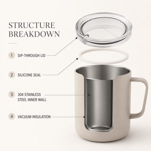 Qualflask 10oz Stainless Steel Travel Tumbler Coffee Mug With Handle