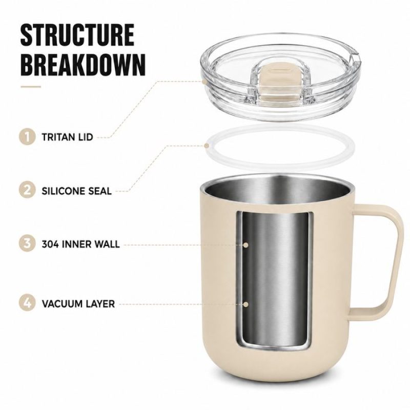 Qualflask 10oz Stainless Steel Travel Tumbler  Coffee Mug With Handle