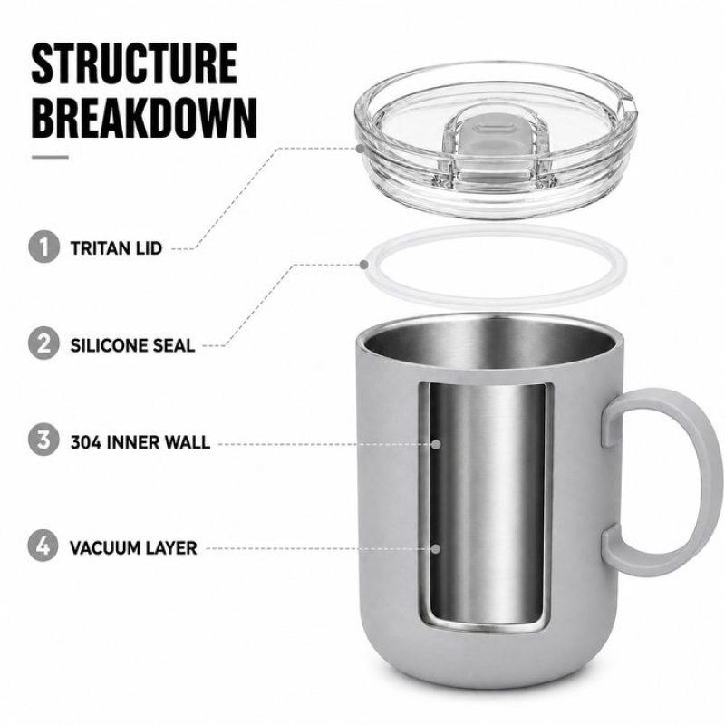 Qualflask 10oz Stainless Steel Travel Tumbler  Coffee Mug With Handle