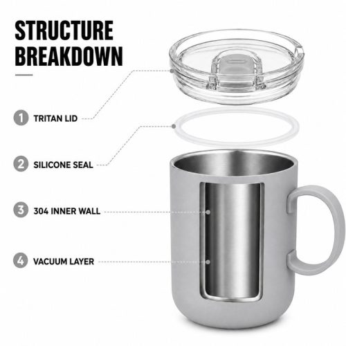 Qualflask 10oz Stainless Steel Travel Tumbler Coffee Mug With Handle