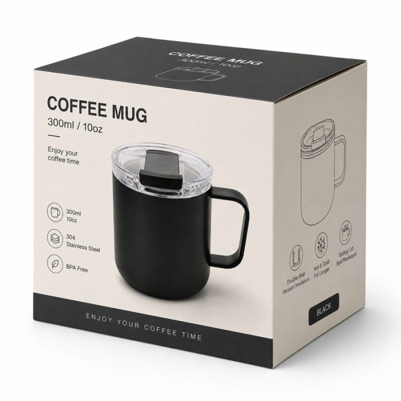 Qualflask 10oz Stainless Steel Travel Tumbler  Coffee Mug With Handle