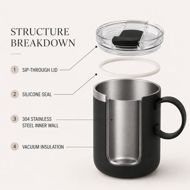 Qualflask 10oz Stainless Steel Travel Tumbler  Coffee Mug With Handle