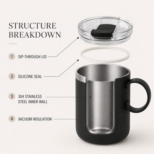 Qualflask 10oz Stainless Steel Travel Tumbler Coffee Mug With Handle