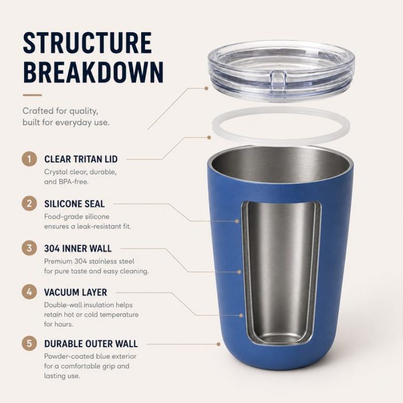 Qualflask 16oz Stainless Steel Travel Tumbler  Car Coffee Mug