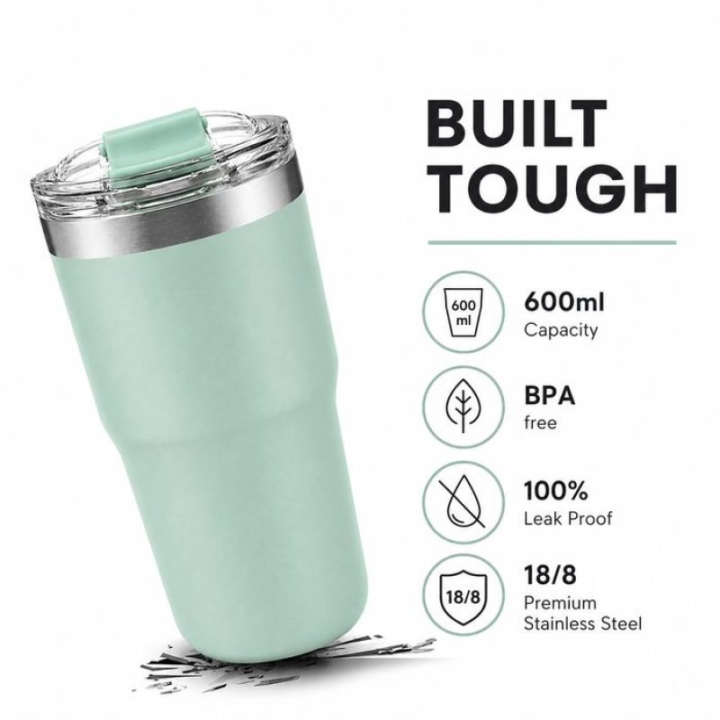 20 oz Insulated Stainless Steel Coffee Tumble and Clear Slide Lid, 600ml Travel Coffee Mug, Car Cup Holder Friendly, Splash-Proof Vacuum Travel Mug