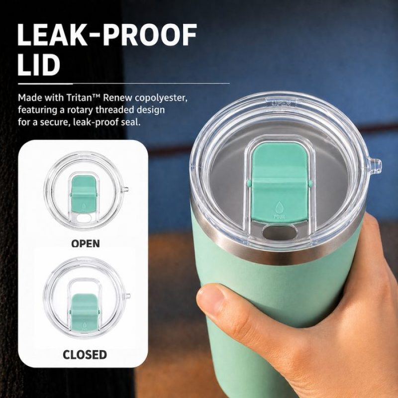 20 oz Insulated Stainless Steel Coffee Tumble and Clear Slide Lid, 600ml Travel Coffee Mug, Car Cup Holder Friendly, Splash-Proof Vacuum Travel Mug