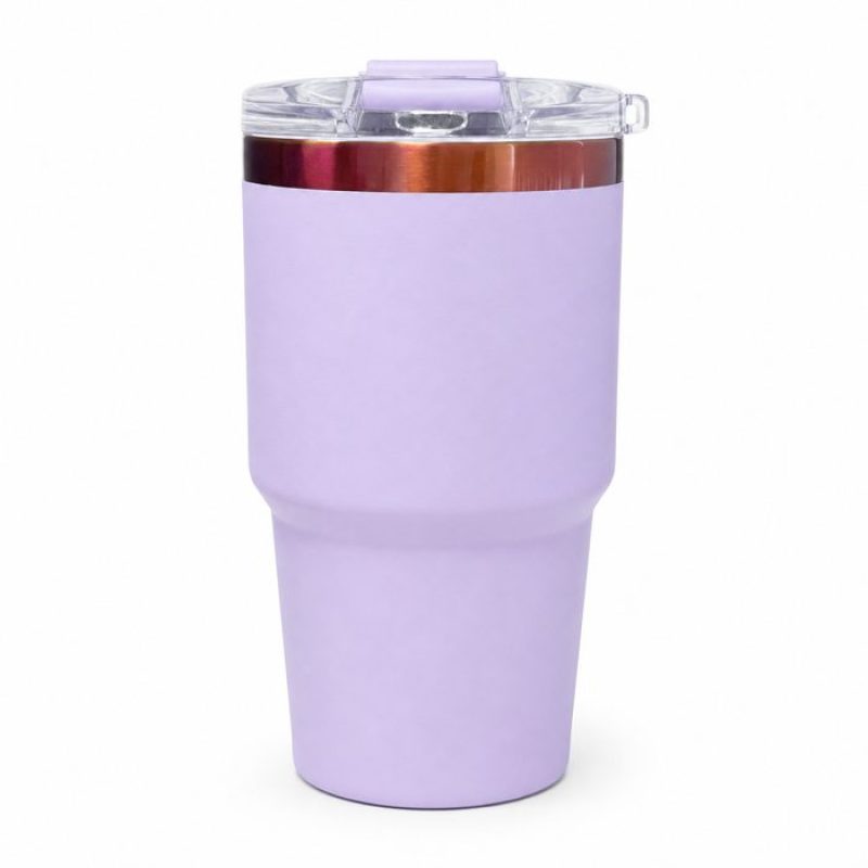 20 oz Insulated Stainless Steel Tumbler with Handle and Clear Slide Lid, 600ml Travel Coffee Mug, Car Cup Holder Friendly, Splash-Proof Vacuum Tumbler