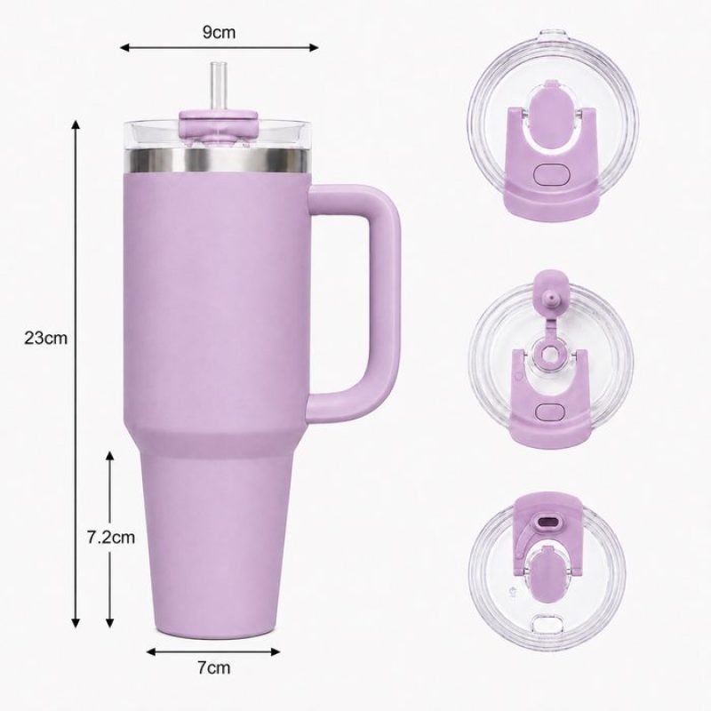 30 oz Insulated Stainless Steel Tumbler with Handle, 2-in-1 Straw and Sip Lid, 900ml Travel Coffee Mug, Car Cup Holder Friendly Leak-Resistant Water Bottle