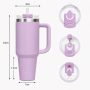 30 oz Insulated Stainless Steel Tumbler with Handle, 2-in-1 Straw and Sip Lid, 900ml Travel Coffee Mug, Car Cup Holder Friendly Leak-Resistant Water Bottle