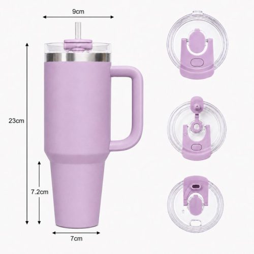 30 oz Insulated Stainless Steel Tumbler with Handle, 2-in-1 Straw and Sip Lid, 900ml Travel Coffee Mug, Car Cup Holder Friendly Leak-Resistant Water Bottle