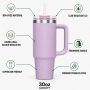 30 oz Insulated Stainless Steel Tumbler with Handle, 2-in-1 Straw and Sip Lid, 900ml Travel Coffee Mug, Car Cup Holder Friendly Leak-Resistant Water Bottle
