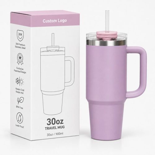 30 oz Insulated Stainless Steel Tumbler with Handle, 2-in-1 Straw and Sip Lid, 900ml Travel Coffee Mug, Car Cup Holder Friendly Leak-Resistant Water Bottle