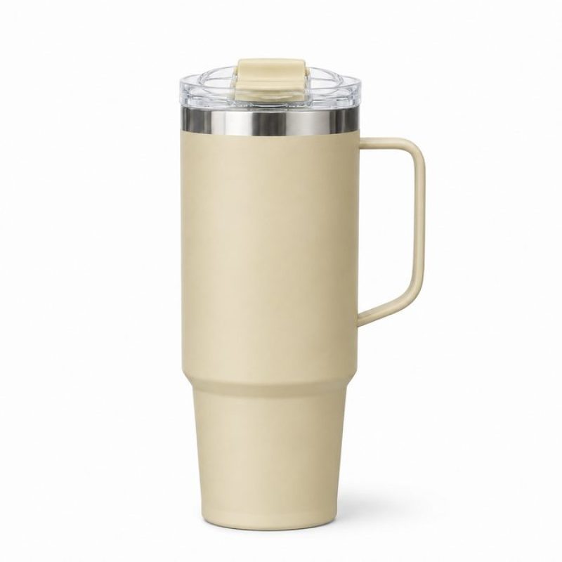 30 oz Insulated Stainless Steel Tumbler with Handle and Clear Slide Lid, 900ml Travel Mug, Car Cup Holder Friendly, Splash-Proof Vacuum Coffee Tumbler