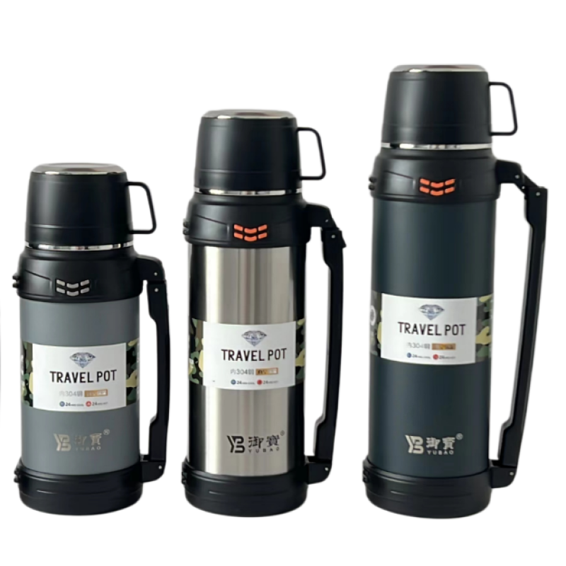 Customized 304 Stainless Steel Double Wall Vacuum travel pot Outdoor Sports Travel pot Handle Lid Hiking 24 hours
