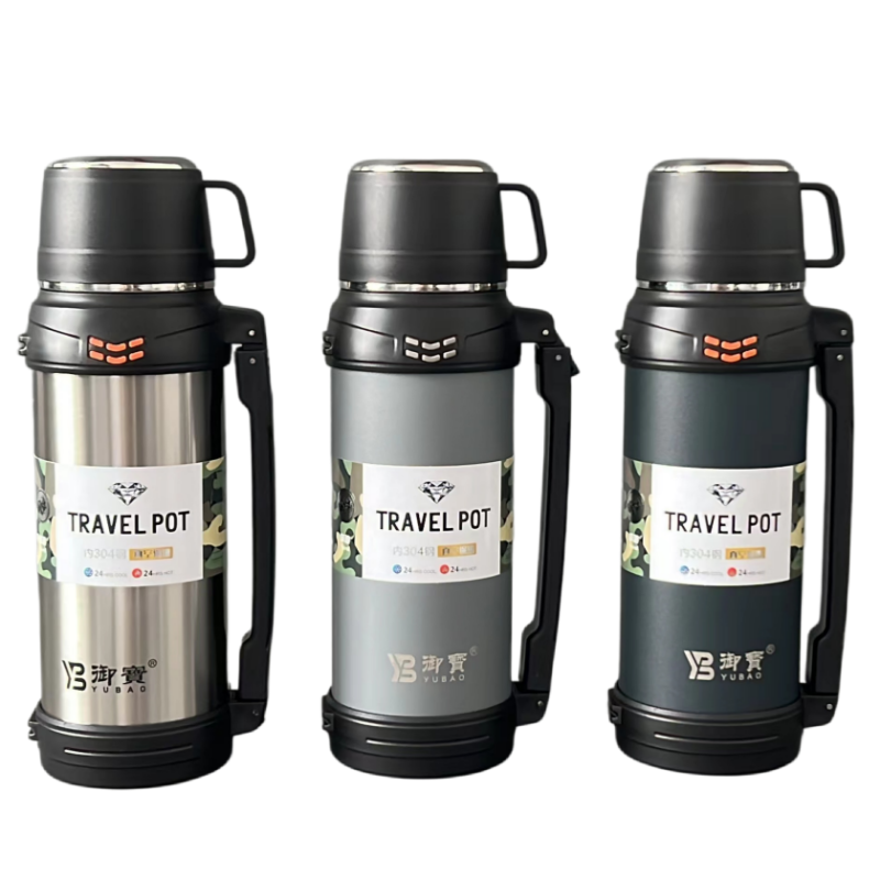Customized 304 Stainless Steel Double Wall Vacuum travel pot Outdoor Sports Travel pot Handle Lid Hiking 24 hours