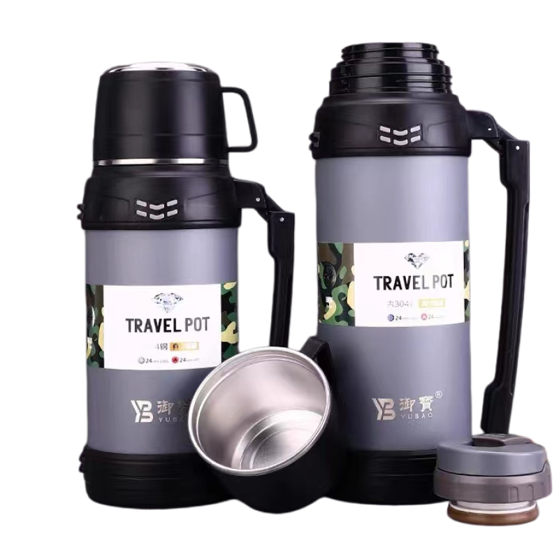 Customized 304 Stainless Steel Double Wall Vacuum travel pot Outdoor Sports Travel pot Handle Lid Hiking 24 hours