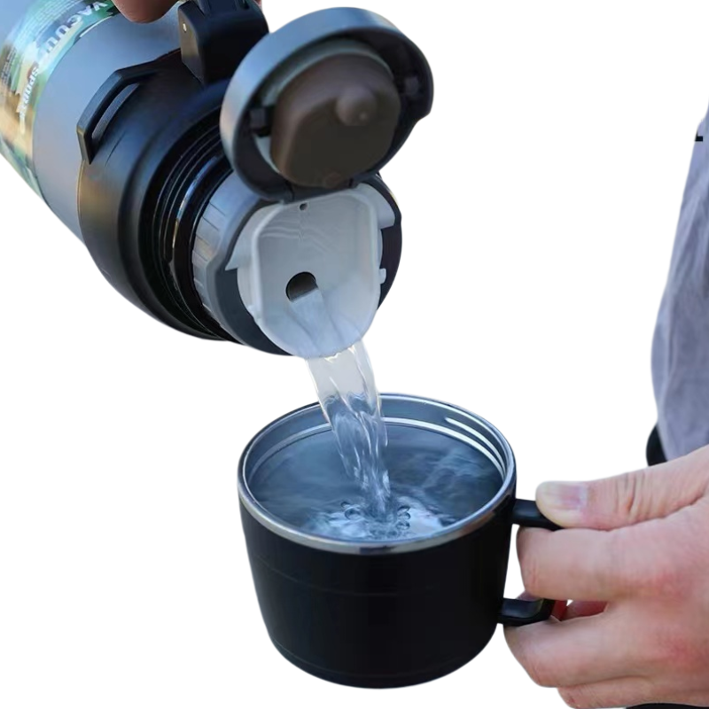 Customized 304 Stainless Steel Double Wall Vacuum travel pot Outdoor Sports Travel pot Handle Lid Hiking 24 hours