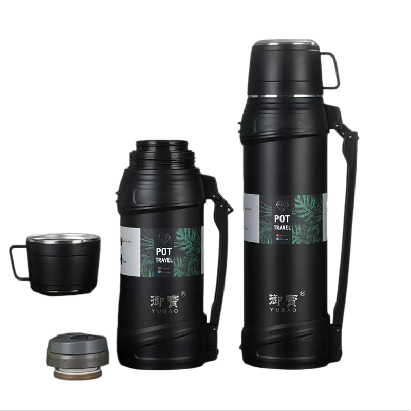 304 Stainless Steel Double Wall travel jug Outdoor Sports Travel pot Handle Lid Hiking 24 hours 