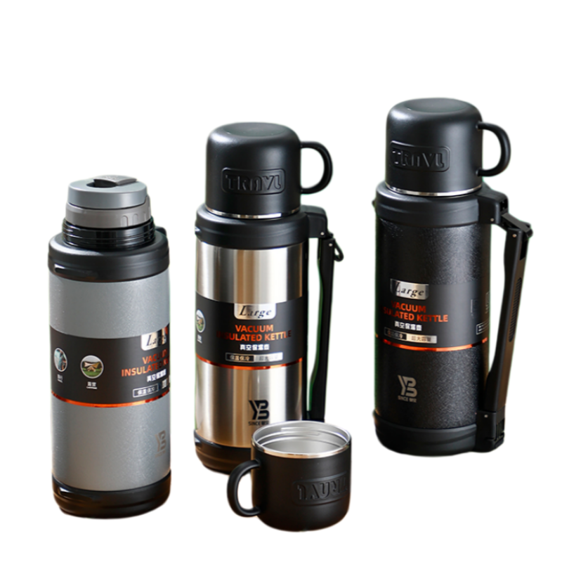 Customized 304 Stainless Steel Double Wall Vacuum travel pot Outdoor Sports Travel pot Handle Lid Hiking 24 hours