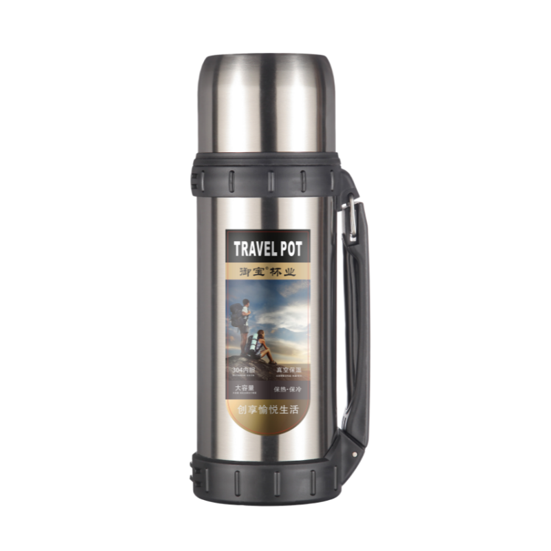 Customized 304 Stainless Steel Double Wall Vacuum travel pot Outdoor Sports Travel pot Handle Lid Hiking 24 hours