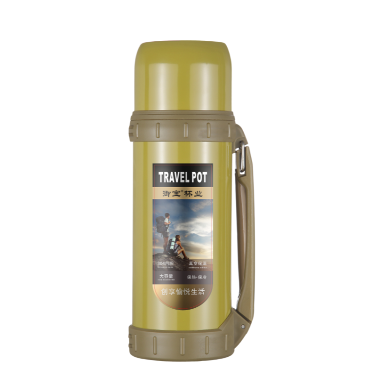 Customized 304 Stainless Steel Double Wall Vacuum travel pot Outdoor Sports Travel pot Handle Lid Hiking 24 hours