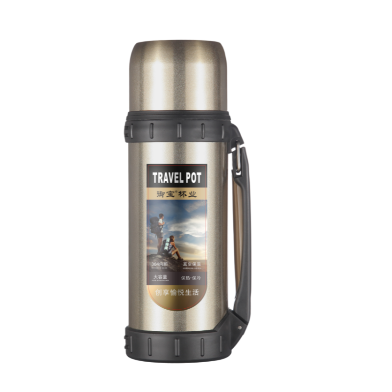 Customized 304 Stainless Steel Double Wall Vacuum travel pot Outdoor Sports Travel pot Handle Lid Hiking 24 hours