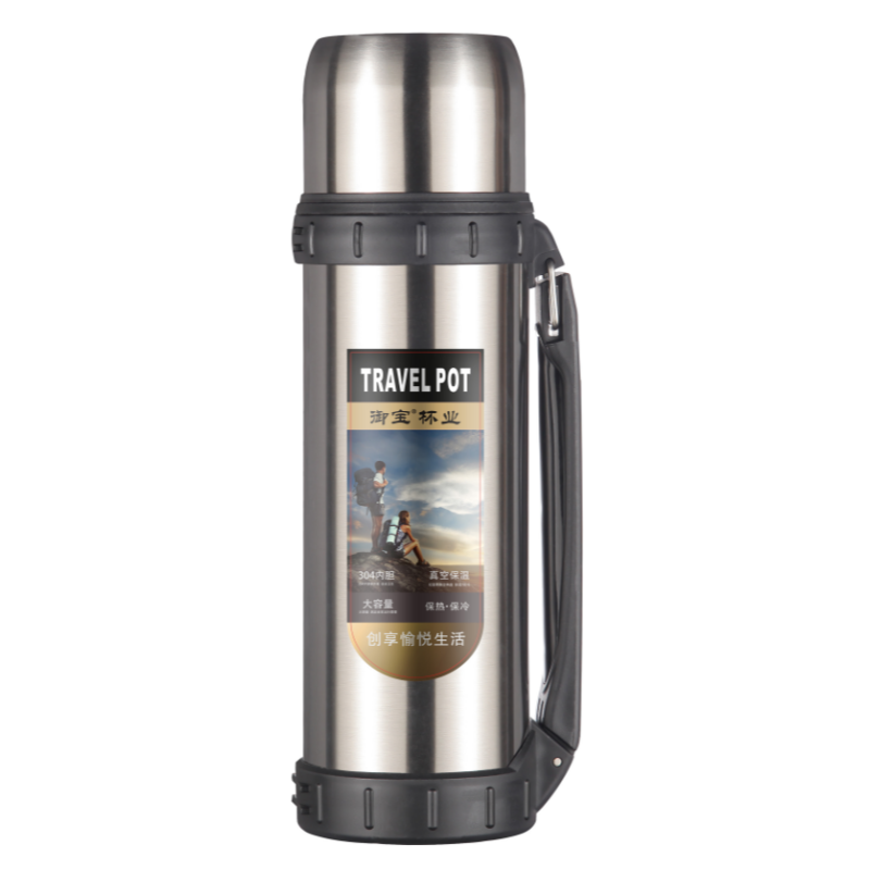 Customized 304 Stainless Steel Double Wall Vacuum travel pot Outdoor Sports Travel pot Handle Lid Hiking 24 hours
