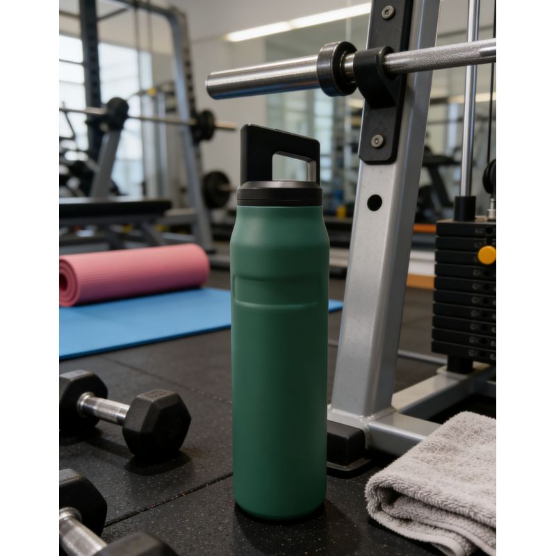 Botella de agua isotérmica de doble pared de acero inoxidable con asa portátil ligera para mantener las bebidas calientes o frías durante horas.