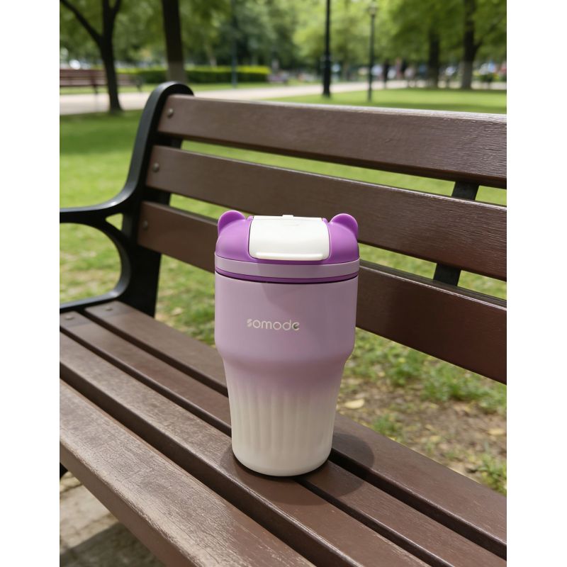 Simpatica tazza da caffè portatile a doppio strato in acciaio inossidabile ecologico con motivo floreale, ideale per l'uso quotidiano.