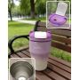Simpatica tazza da caffè portatile a doppio strato in acciaio inossidabile ecologico con motivo floreale, ideale per l'uso quotidiano.