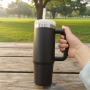 30oz Large Capacity Stainless Steel Tumbler Handle Straw Leak-Proof Double Wall Vacuum Hot/Cold Suitable BPA Free for Daily Use