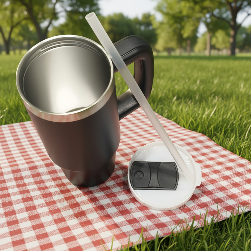 30oz Large Capacity Stainless Steel Tumbler Handle Straw Leak-Proof Double Wall Vacuum Hot/Cold Suitable BPA Free for Daily Use