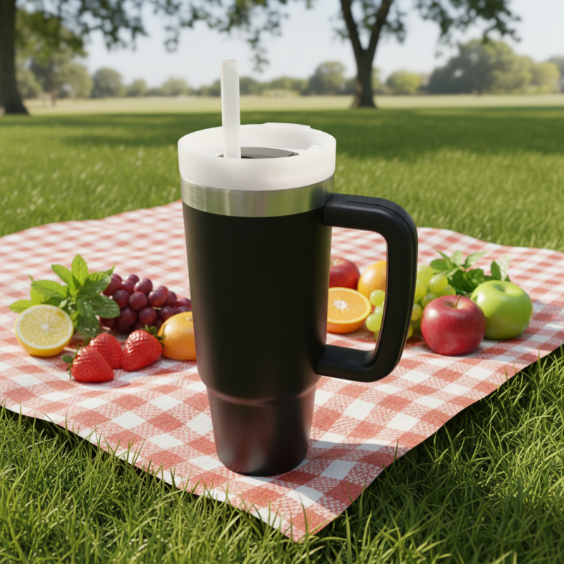30oz Large Capacity Stainless Steel Tumbler Handle Straw Leak-Proof Double Wall Vacuum Hot/Cold Suitable BPA Free for Daily Use