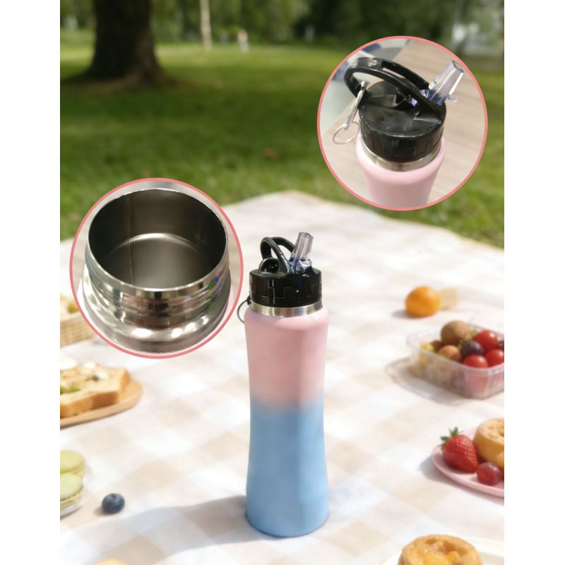 Fashion Stainless Steel Water Bottle with Straw Lid  Insulated Portable Drink Bottle with Carabiner for Outdoor, Gym and Picnic