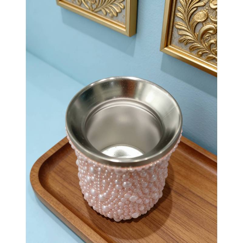 Tazza da mate in acciaio inossidabile con decorazioni di perle e diamanti, tazza da yerba mate a forma di zucca decorata a mano con strass per il consumo quotidiano.