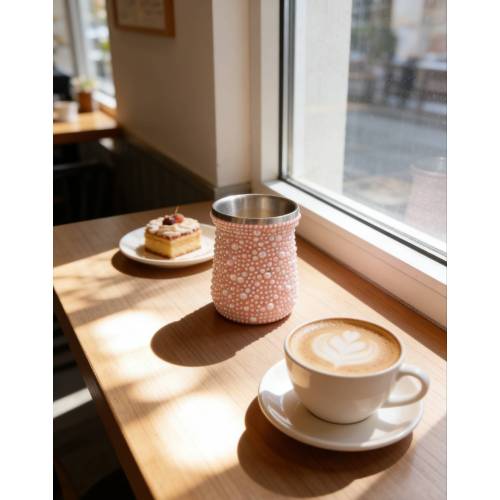 Diamond-studded Pearl Decor Stainless Steel Mate Cup, Handmade Rhinestone Embellished Yerba Mate Gourd Cup for Daily Drinking