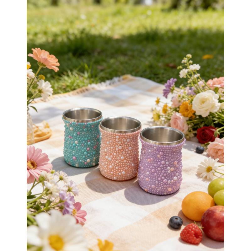 Tazza da mate in acciaio inossidabile con decorazioni di perle e diamanti, tazza da yerba mate a forma di zucca decorata a mano con strass per il consumo quotidiano.