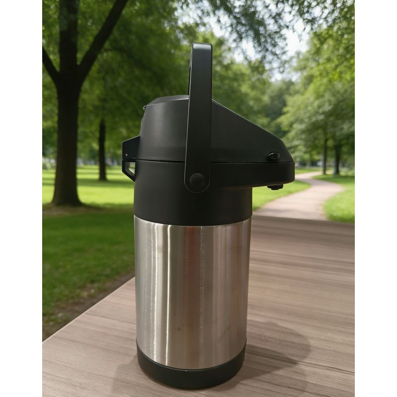 Stainless Steel Airpot Pressure Insulated Carafe with Push-Button Dispenser, Large Capacity Air Pressure Kettle for Home, Office