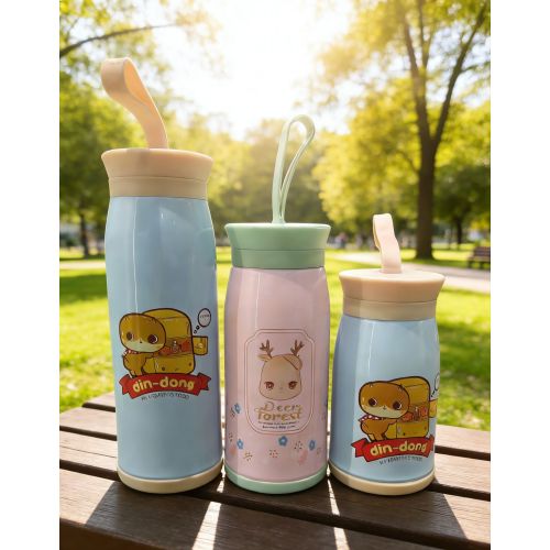 Cute Doll Bottle Kids Insulated Water Bottle with Soft Rubber Handle Stainless Steel Vacuum Flask for Daily Use School Outdoor