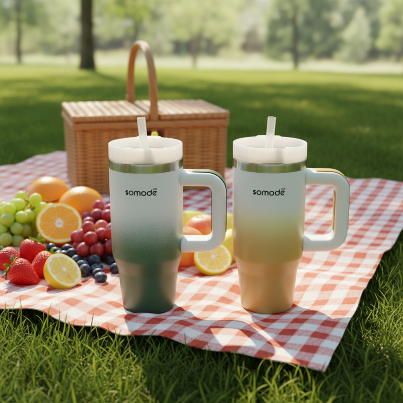 30oz Large Capacity Stainless Steel Tumbler Handle Straw Leak-Proof Double Wall Vacuum 6-12 Hours Thermal Insulation