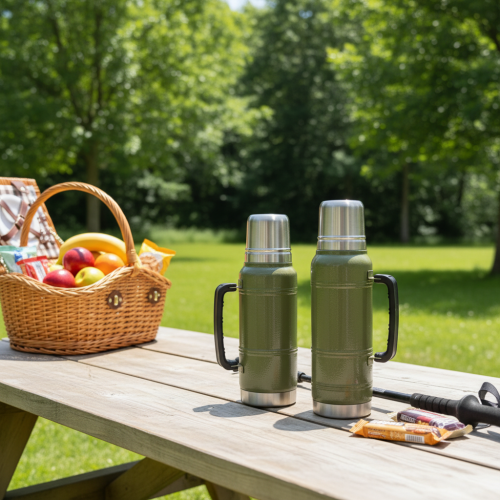 Large Capacity Insulated Stainless Steel Outdoor Camping Travel Thermos Vacuum Flasks with Cup 12-24 Hours Thermal Insulation