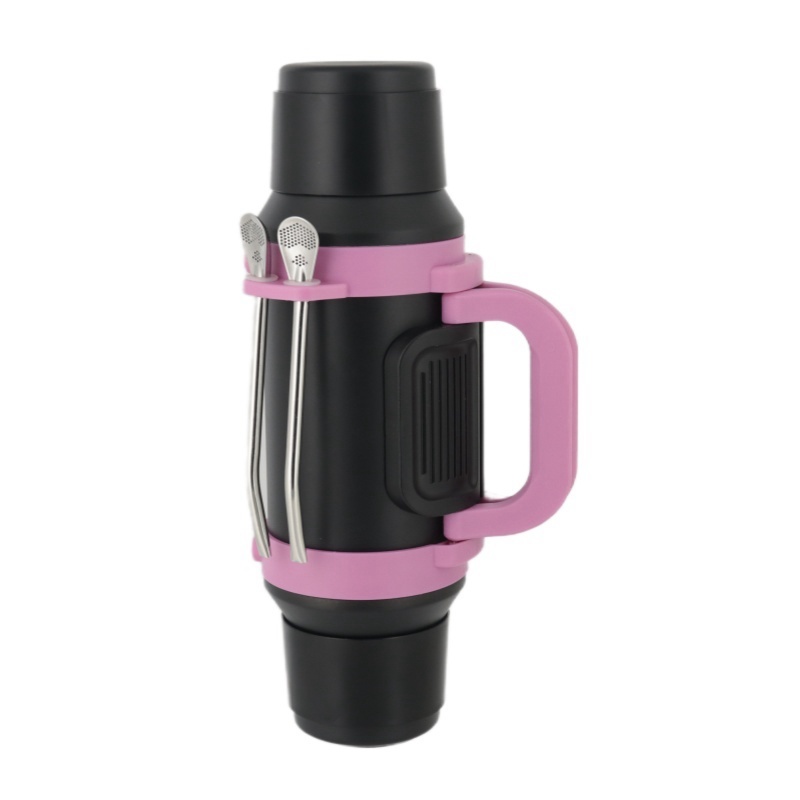 1000 ml Reise-Wasserflasche aus Edelstahl mit Doppeldeckel, Vakuumisolierung, Bombilla und Griff