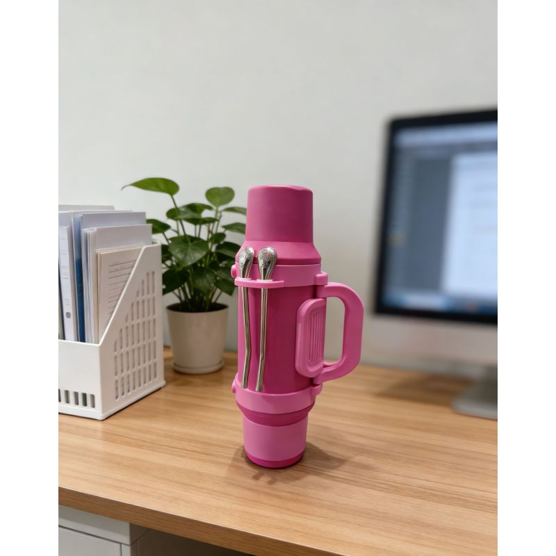 1000ml Double Cover Travel Pot Stainless Steel Water Bottle Vacuum Flask with Bombilla and Handle