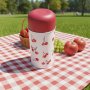 Double Wall Vacuum Insulated 304 Stainless Steel 1.0L Red & White Cherry Pattern Leak-Proof BPA Free Wide Mouth Thermos with Lid
