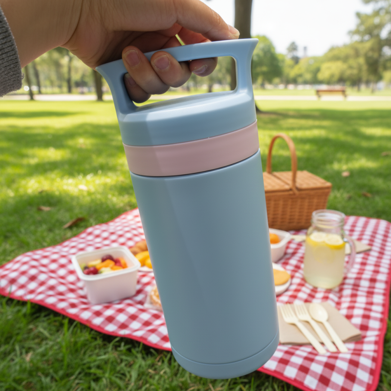 Vacuum Insulated Stainless Steel Water Bottle with Spoon & Leakproof Jar 12-24 Hours Thermal for Office Picnic Camping & Travel