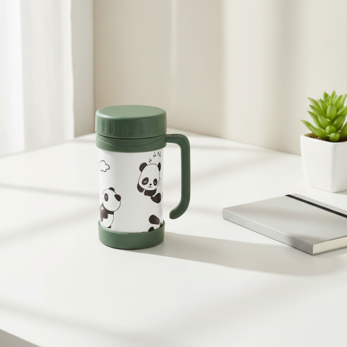Wholesale Cute Panda Design Stainless Steel Double Wall Vacuum Tumbler Leak-proof Travel Coffee Mug Handle Portable Thermos BPA