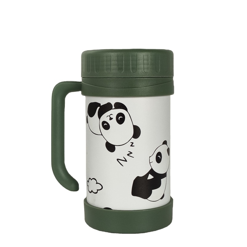 Wholesale Cute Panda Design Stainless Steel Double Wall Vacuum Tumbler Leak-proof Travel Coffee Mug Handle Portable Thermos BPA